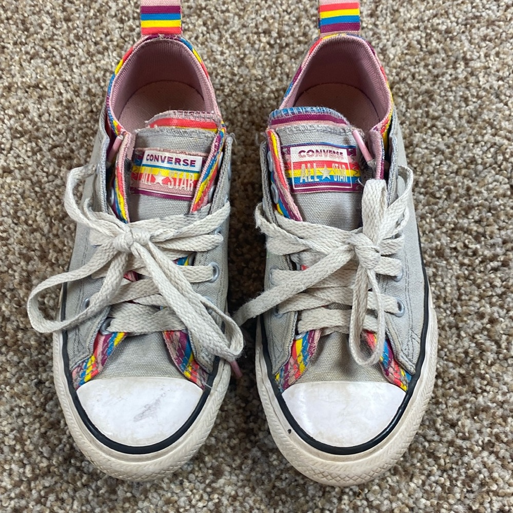 Converse All Star Girls Double Tounge Grey and Rainbow Size 1